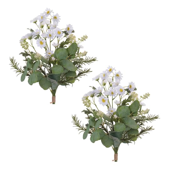 96712DS 24.5 in. Polyester Mini Daisy Bundle, White & Green - Set of 2